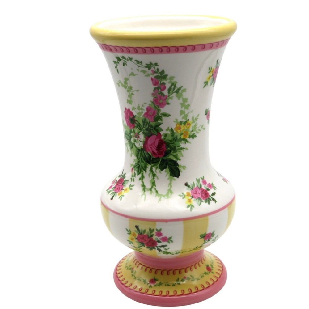 Laura Ashley Floral Ceramic Vase English Country Roses Shabby Chic 9"